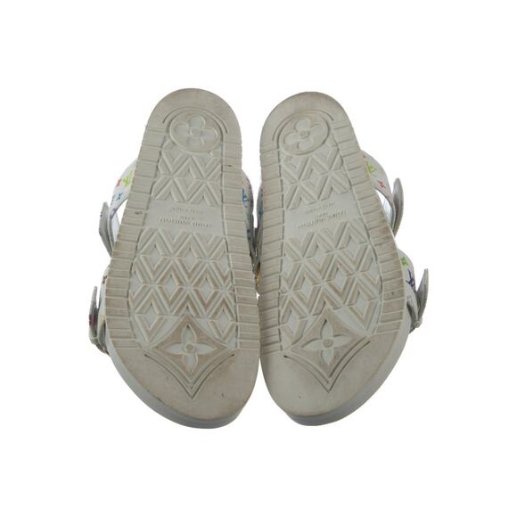 Louis Vuitton White Multicolore LV Monogram Leather Printed Sandals 40 sz - Picture 5 of 5